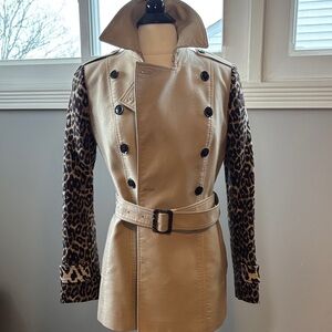 Leopard Sleeve Beige Trench Coat